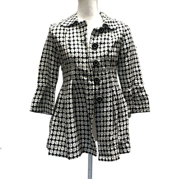 Sequin Hearts Bell Sleeve Black White tweed Blazer jacket Button Front Sz 3 - Picture 11 of 12